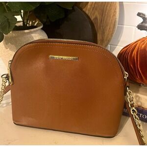 Steve Madden Brown Dome Crossbody Bag Medium Zip Gold Chain Detachable Strap